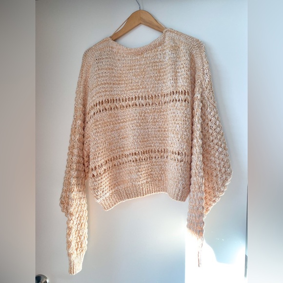 Free People Coconut V-Neck Oversized Cotton Blend Knit Pullover Yellow - Picture 4 of 9